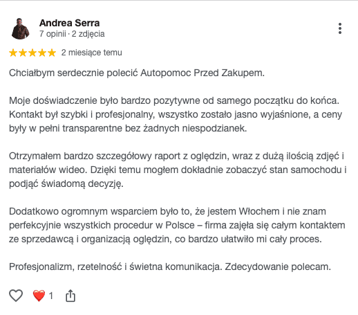 Opinia klienta z Google 5